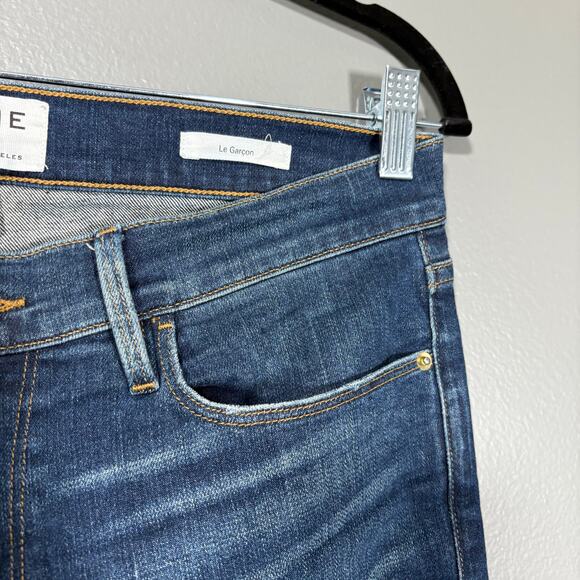 Frame Denim Le Garcon Dark Wash Distressed Boyfriend Jeans - Size 25 - Mid Rise - Picture 2 of 10